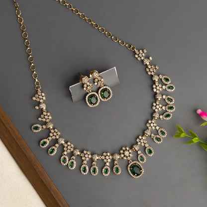 Mehendi-Polish AD Stone Floral Designed Necklace 1454