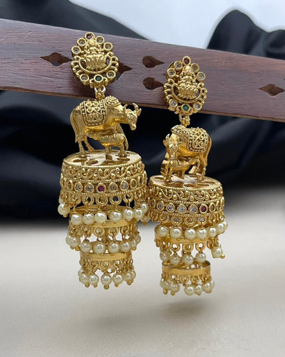 Gold-Toned Kamdenu Inspired Layered Jhumka Earrings  ER 896