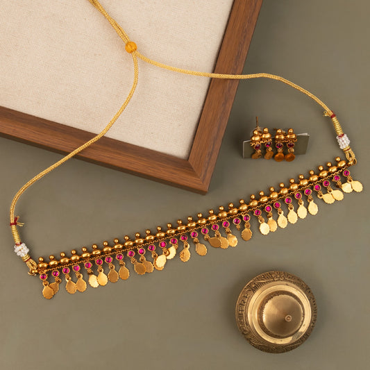 Gold-Toned Elakkathali Choker Necklace 1696