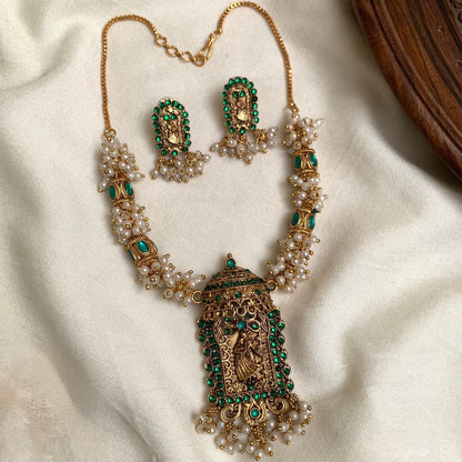 Gold-Toned Temple Pearl Designed Necklace 1444