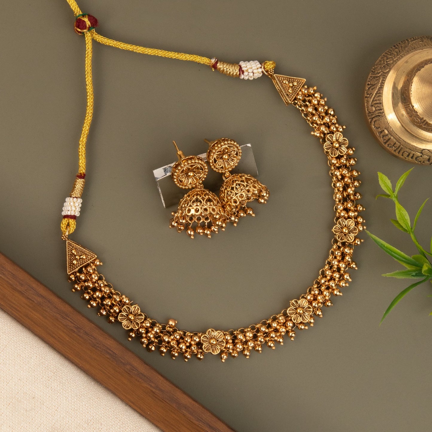 Gold-Toned Floral Ghungroo Choker Necklace 1481