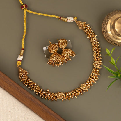 Gold-Toned Floral Ghungroo Choker Necklace 1481
