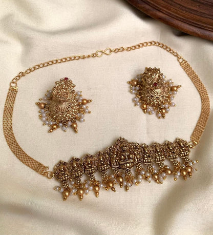 Gold-Toned Lakshmi Peacock Choker Necklace 131