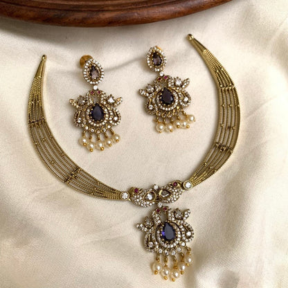 Gold-Toned Peacock  Motif AD Necklace 1386