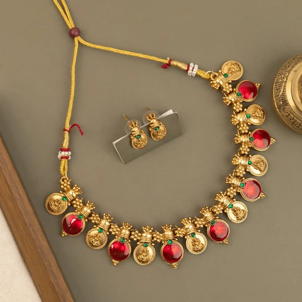 Gold-Toned Traditional Kaasu Lakshmi Necklace 1820