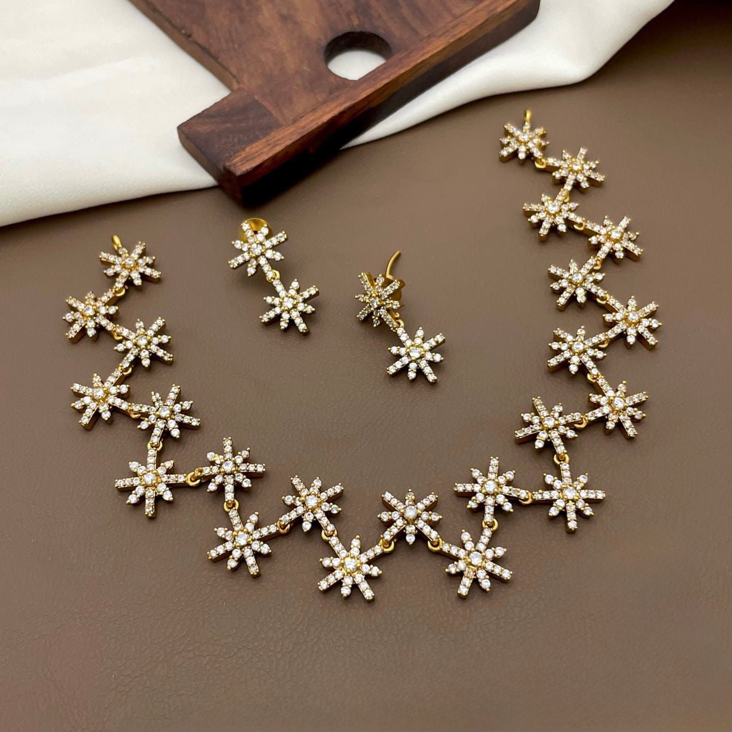 Gold-Toned Asterisk Star-designed AD Necklace 776