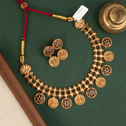 Gold-Toned Kaasu Lakshmi Floral Necklace 1624