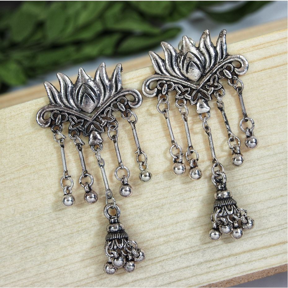 Silver Plated Lotus Design Antique Earring  ER 38