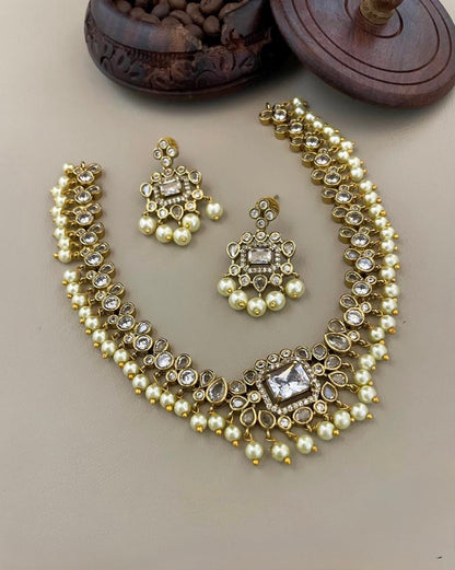 Gold-Toned Dew-Drop Pearl Necklace 831