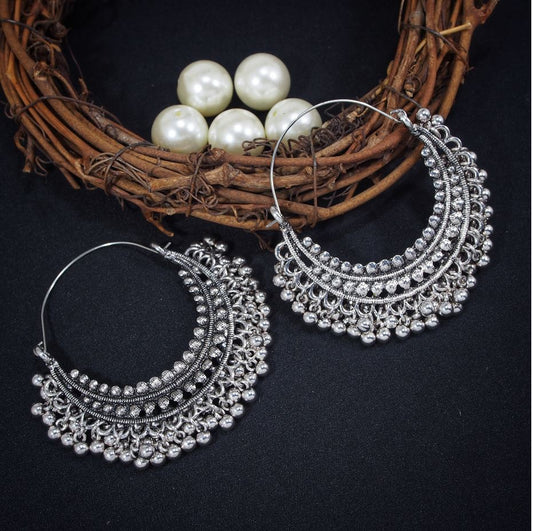 Antique Silver Plated Chand Bali Hoops Earring ER 62