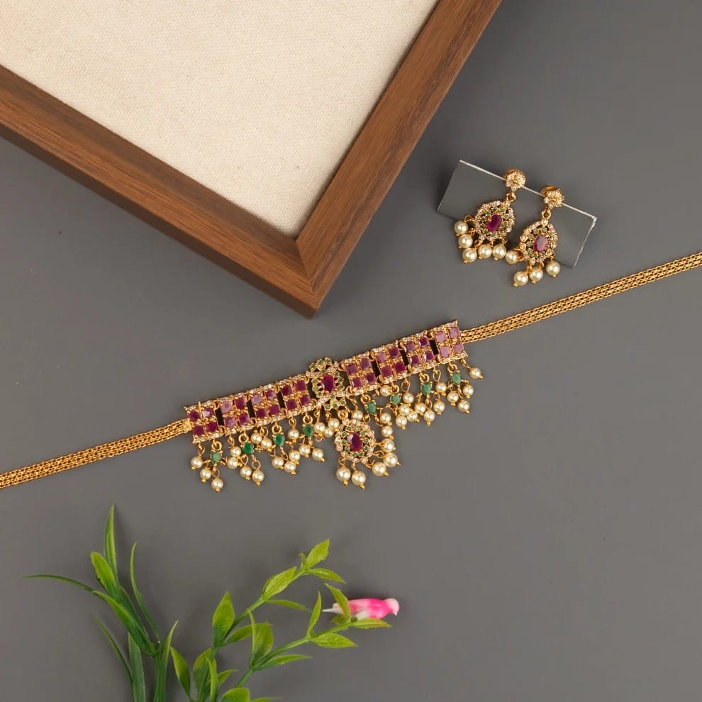 Gold-Toned  Pearl-Drop Choker Necklace 1828