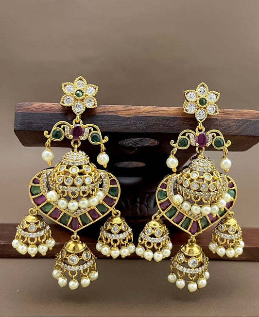 Gold-Toned Floral Jhumka Earrings ER 423