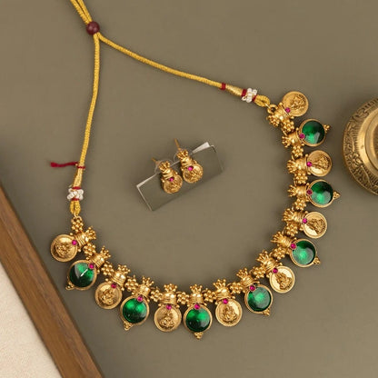 Gold-Toned Traditional Kaasu Lakshmi Necklace 1820