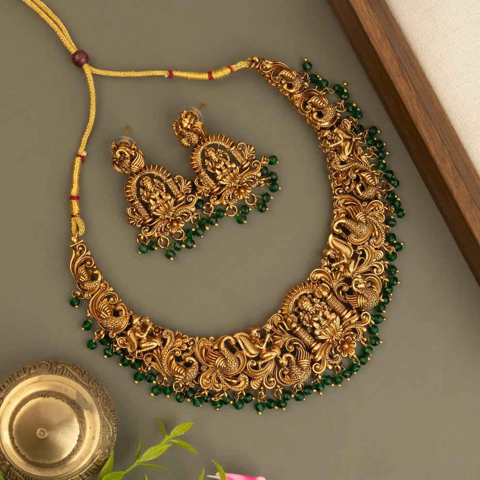Gold-Toned Lakshmi Peacock Motif Necklace 1566