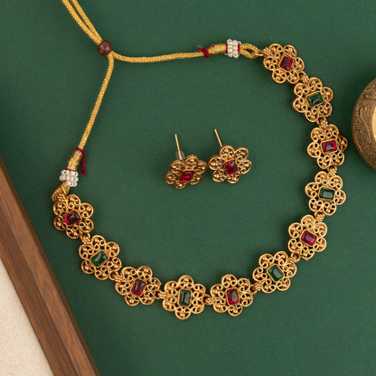 Gold-Toned Floral Square-Cut  Necklace  1965