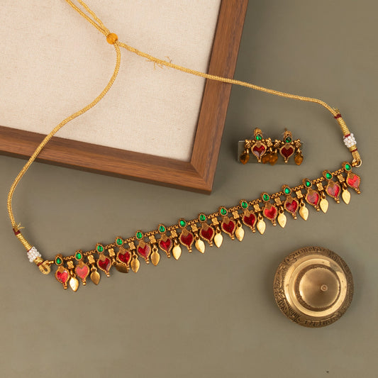 Gold-Toned Traditional Palakka Ilakkathali Choker Necklace 1737
