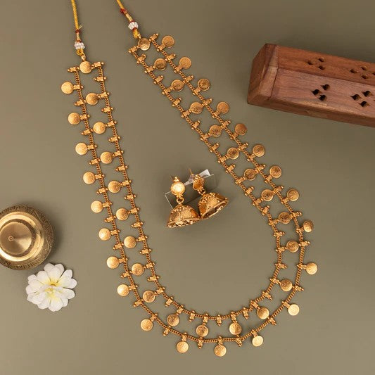 Gold-Toned Lakshmi Kaasu Two-Layer Long Necklace 1565