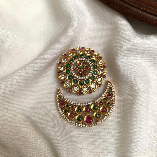 Gold-Polish Stone-Studded AD Floral Suryan Chandran Hair Choti HR 13