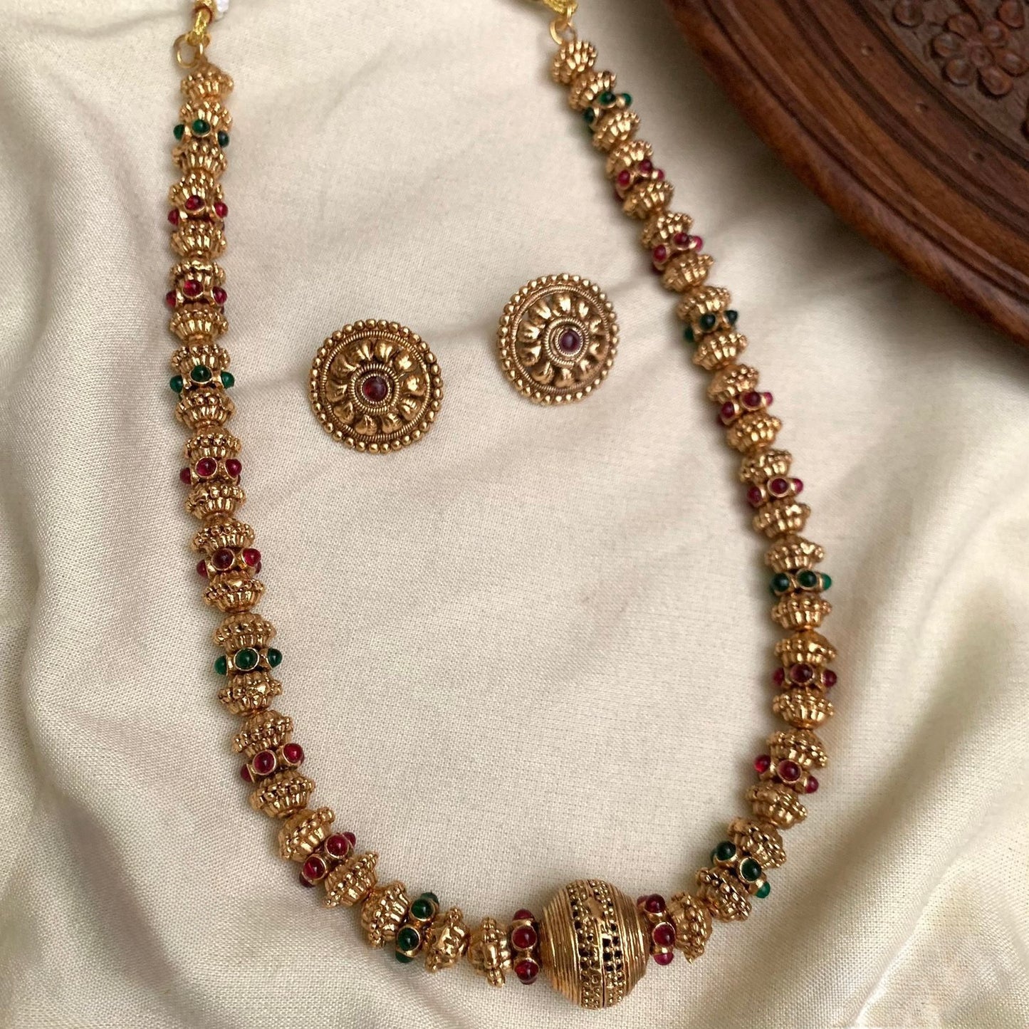 Gold-Toned Moti Ruby-green Necklace 1195