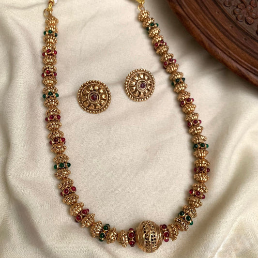 Gold-Toned Moti Ruby-green Necklace 1195