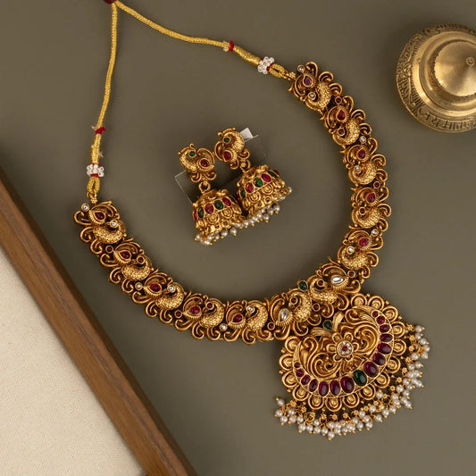 Gold-Toned Floral Peacock Necklace 1661