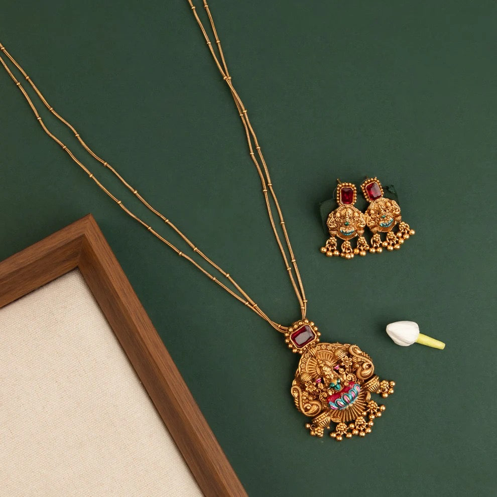 Gold-Toned Lakshmi Peacock Necklace 1577