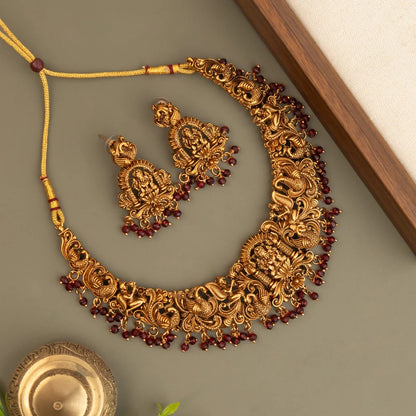 Gold-Toned Lakshmi Peacock Motif Necklace 1566