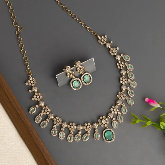 Mehendi-Polish AD Stone Floral Designed Necklace 1454