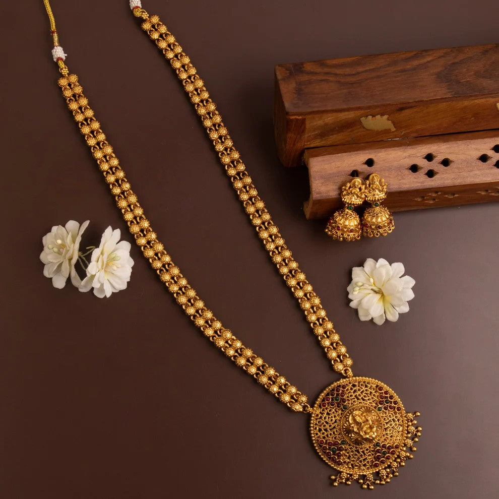 Gold-Toned Lakshmi Pendant Long Haram 1564
