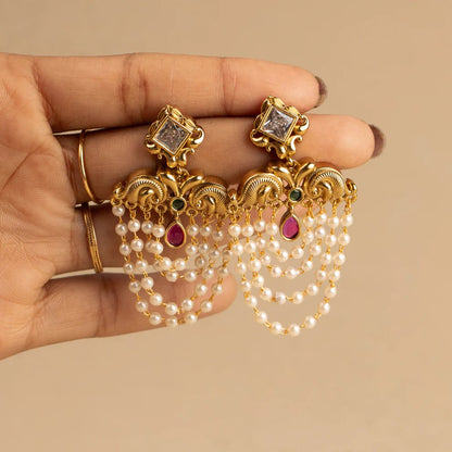 Gold-Toned Peacock Pearl Earrings  ER 867