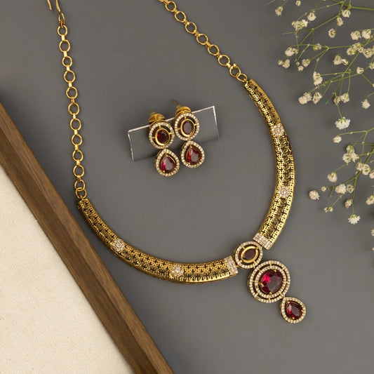 Gold-Toned Hasli Style AD Necklace 1450