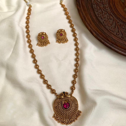 Gold-Toned Non-Idol  Peacock Motif Long Necklace 1372