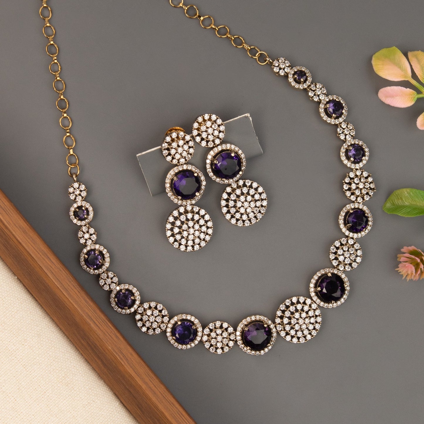 Mehendi Polish Round-Designed AD Choker Necklace 1480