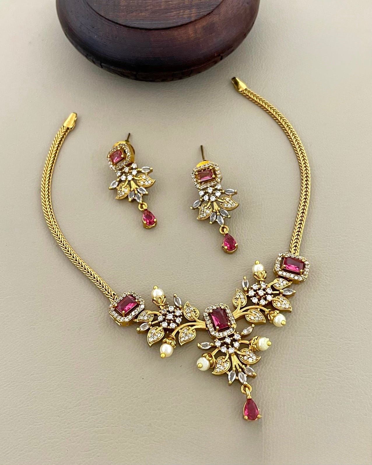 Gold-Toned Freya AD Short Necklace 638