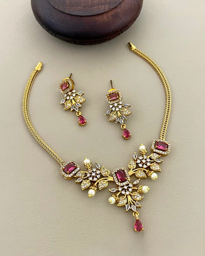Gold-Toned Freya AD Short Necklace 638