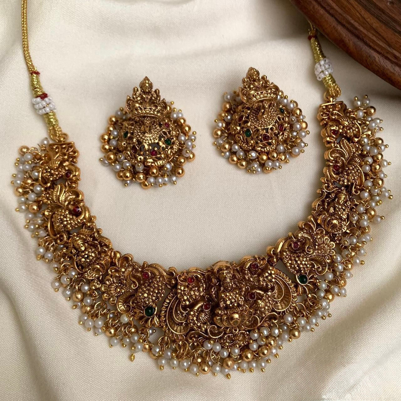 Gold-Toned Lakshmi Pendant Necklace 319