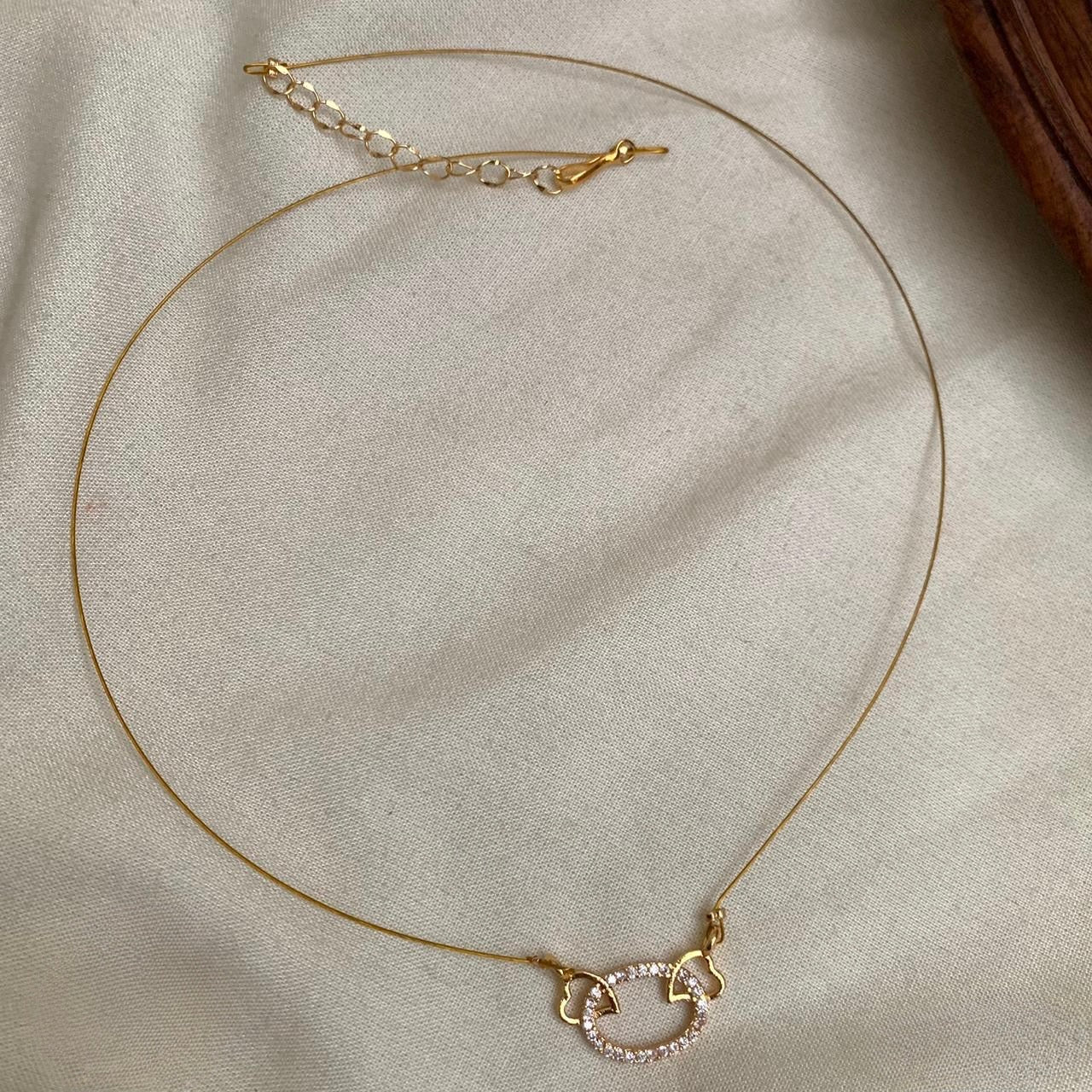 Gold Polish Minimal Heart-Shaped AD Invisible Necklace 1174