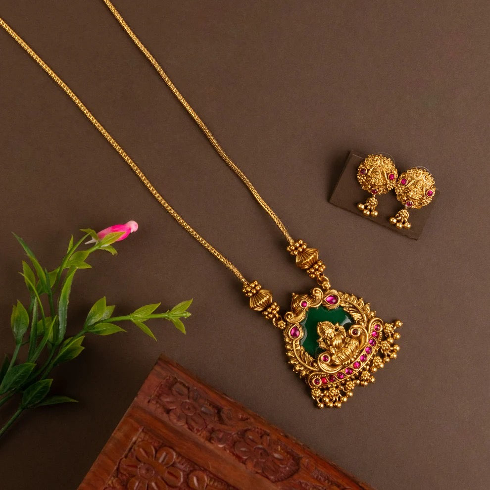 Gold-Toned Lakshmi Pendant Long Necklace 229