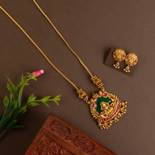 Gold-Toned Lakshmi Pendant Long Necklace 229