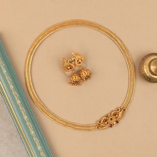 Gold-Toned  Floral Traditional Peacock  Necklace 1816