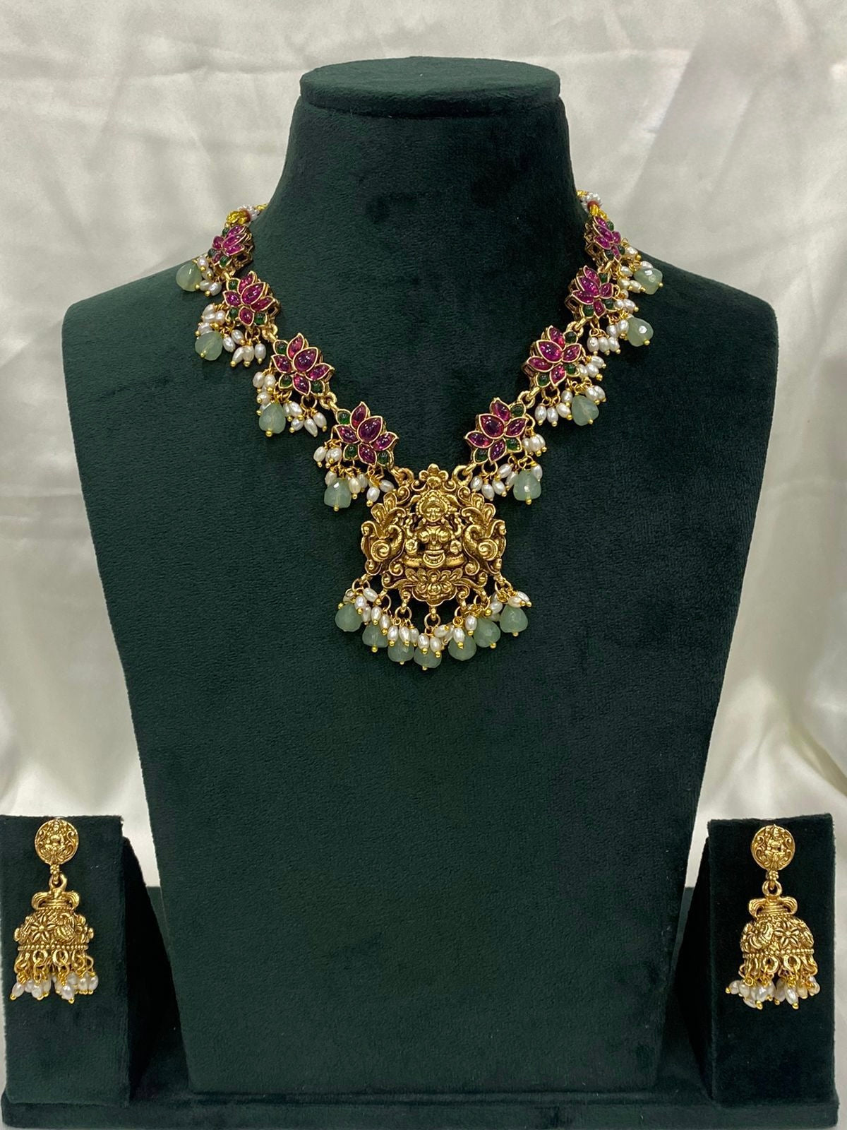 Gold-Toned Lotus X Lakshmi Pastel  Beaded Necklace 1192