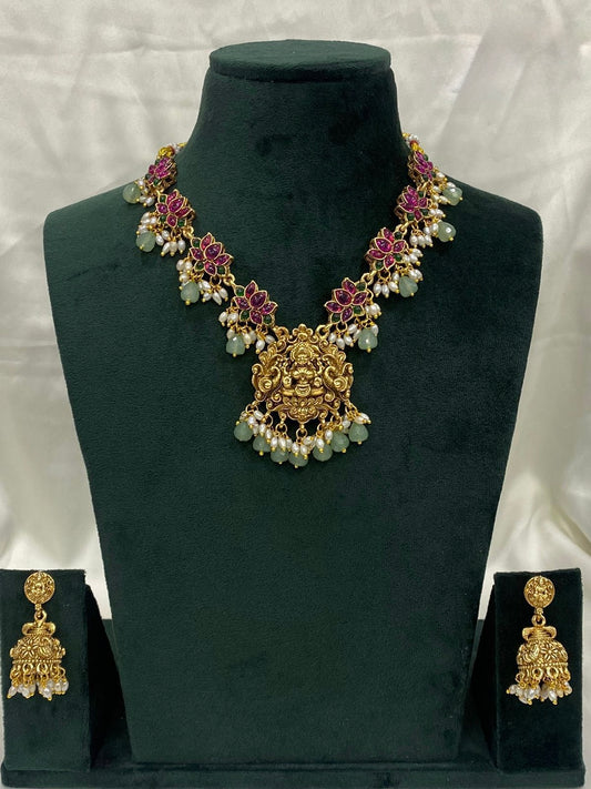 Gold-Toned Lotus X Lakshmi Pastel  Beaded Necklace 1192