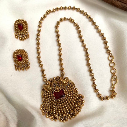Gold-Toned Non-Idol Peacock Motif Long Necklace 1600