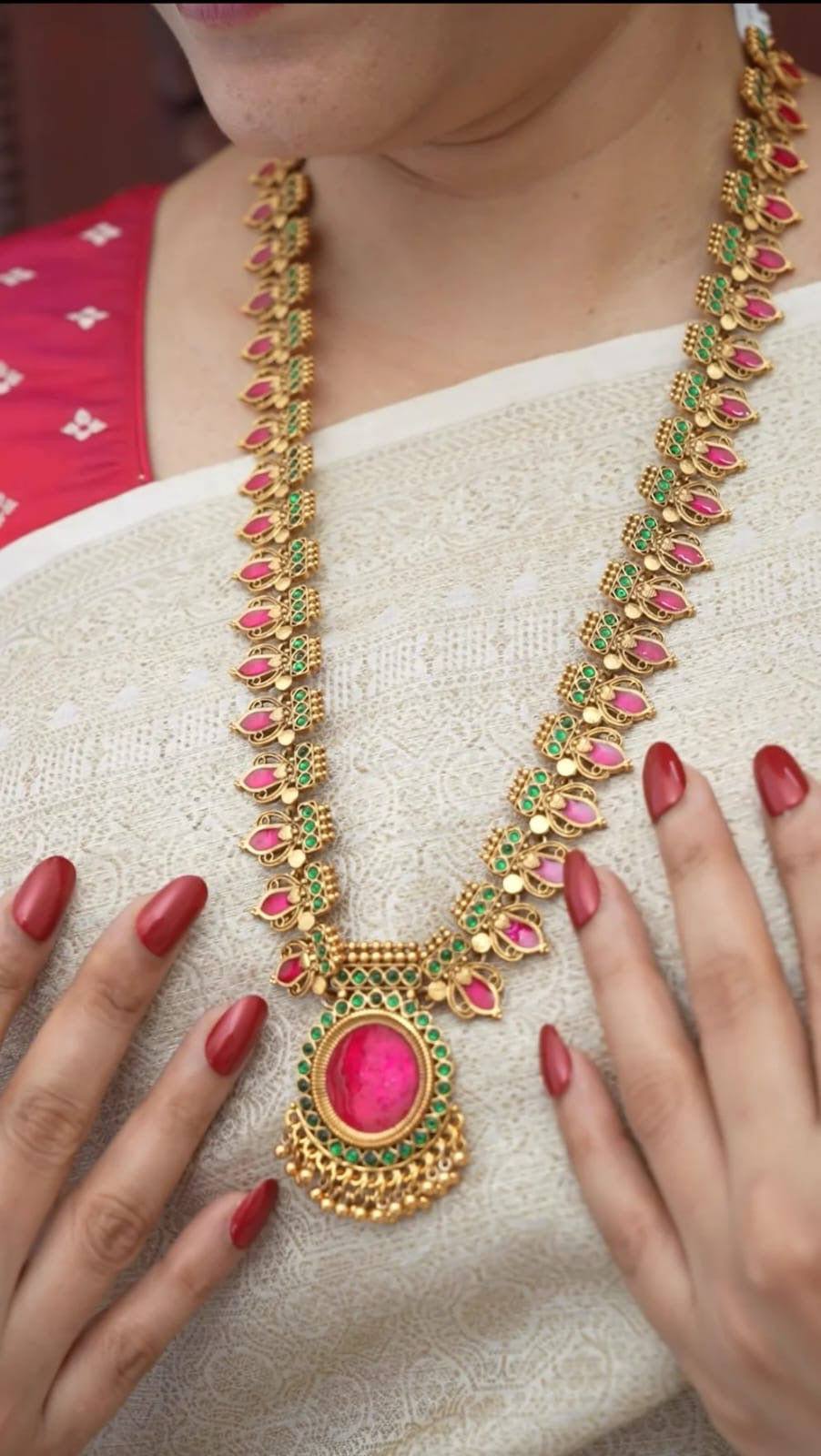 Gold-Toned Traditional Palakka Long Necklace 1809