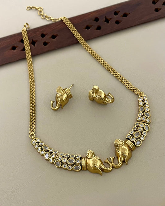 Gold-Polish Elephant Stone Necklace 1203