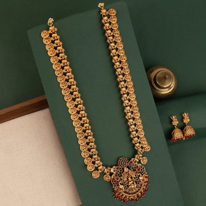 Gold-Toned Traditional Lakshmi Kaasu Long Necklace 1873