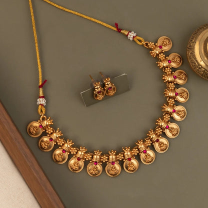 Gold-Toned Kaasu Lakshmi Choker Necklace 1608