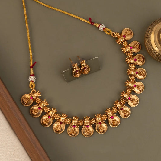 Gold-Toned Kaasu Lakshmi Choker Necklace 1608
