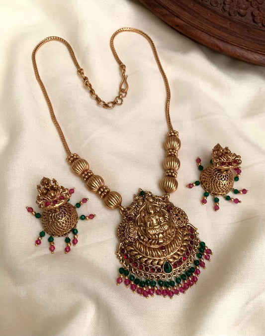 Gold-Polish Beads Lakshmi Necklace 1442