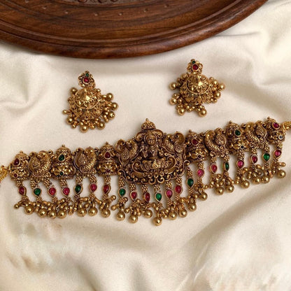 Gold-Toned Lakshmi Peacock Choker Necklace 1375